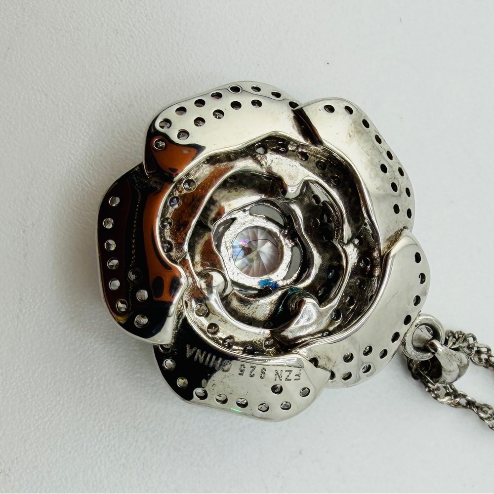 Rose Flower Lab Diamond Pendant Singapore 16” Chain NEW! - Picture 8 of 12